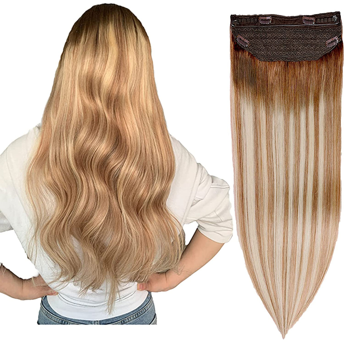 Wire Hair Extensions,DIYOMO Halo Hair Extensions Real Human Hair Hair Extensions Transparent Headband Adjustable Size Removable Secure，Hair Halo Extensions for Women,#3/8/22