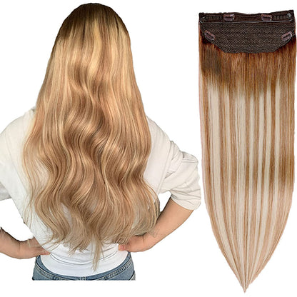 Wire Hair Extensions,DIYOMO Halo Hair Extensions Real Human Hair Hair Extensions Transparent Headband Adjustable Size Removable Secure，Hair Halo Extensions for Women,#3/8/22