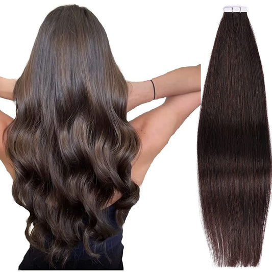 DIYOMO Invisible Tape in Hair Extensions Human Hair,#2 Dark Brown Hair Extensions Handcrafted Soft & Smooth Remy Hair Extensions for Women,2.5g/Pcs 50g/Pack